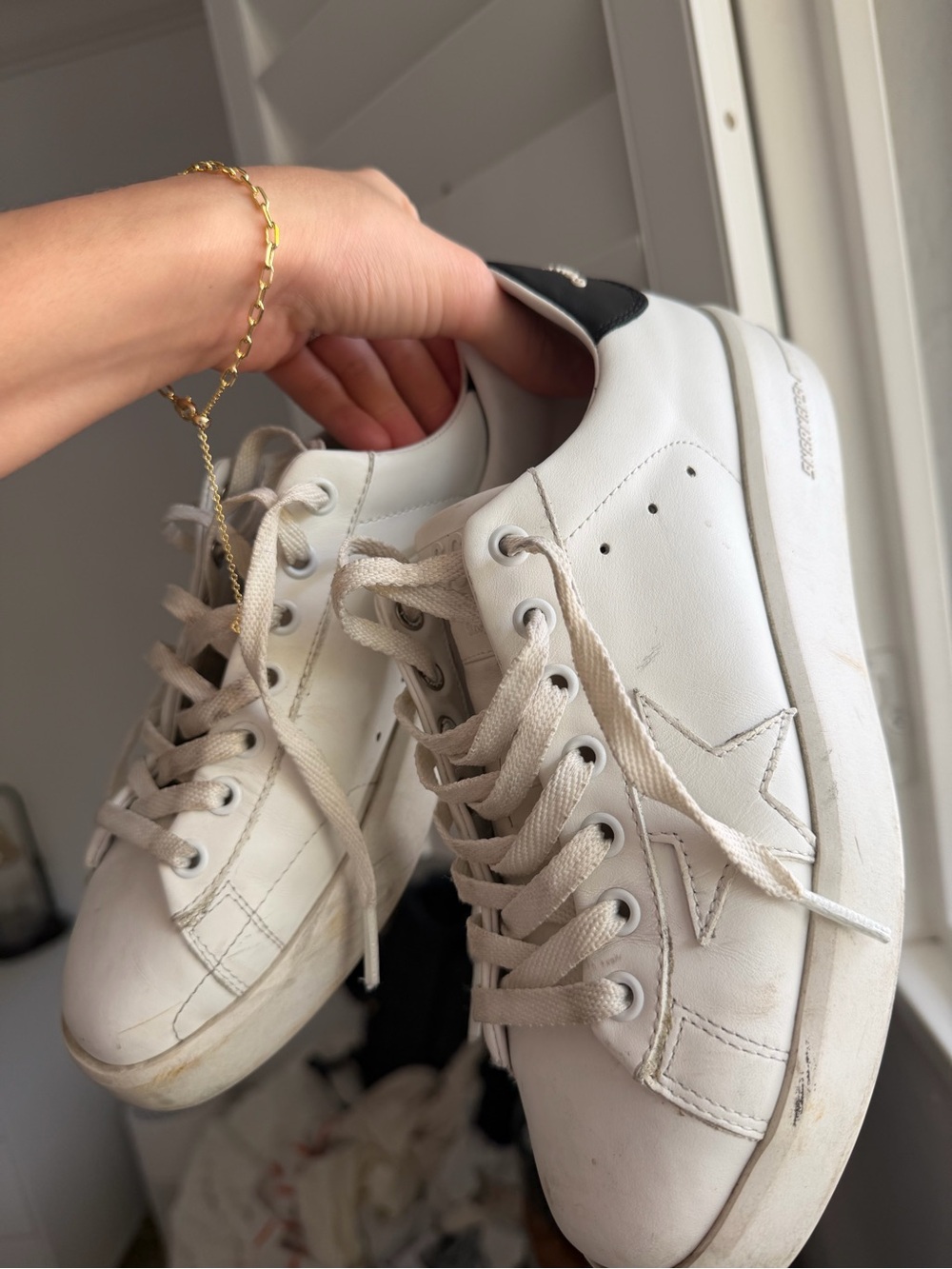 Golden Goose White Leather Sneakers with Black Heel Tab
